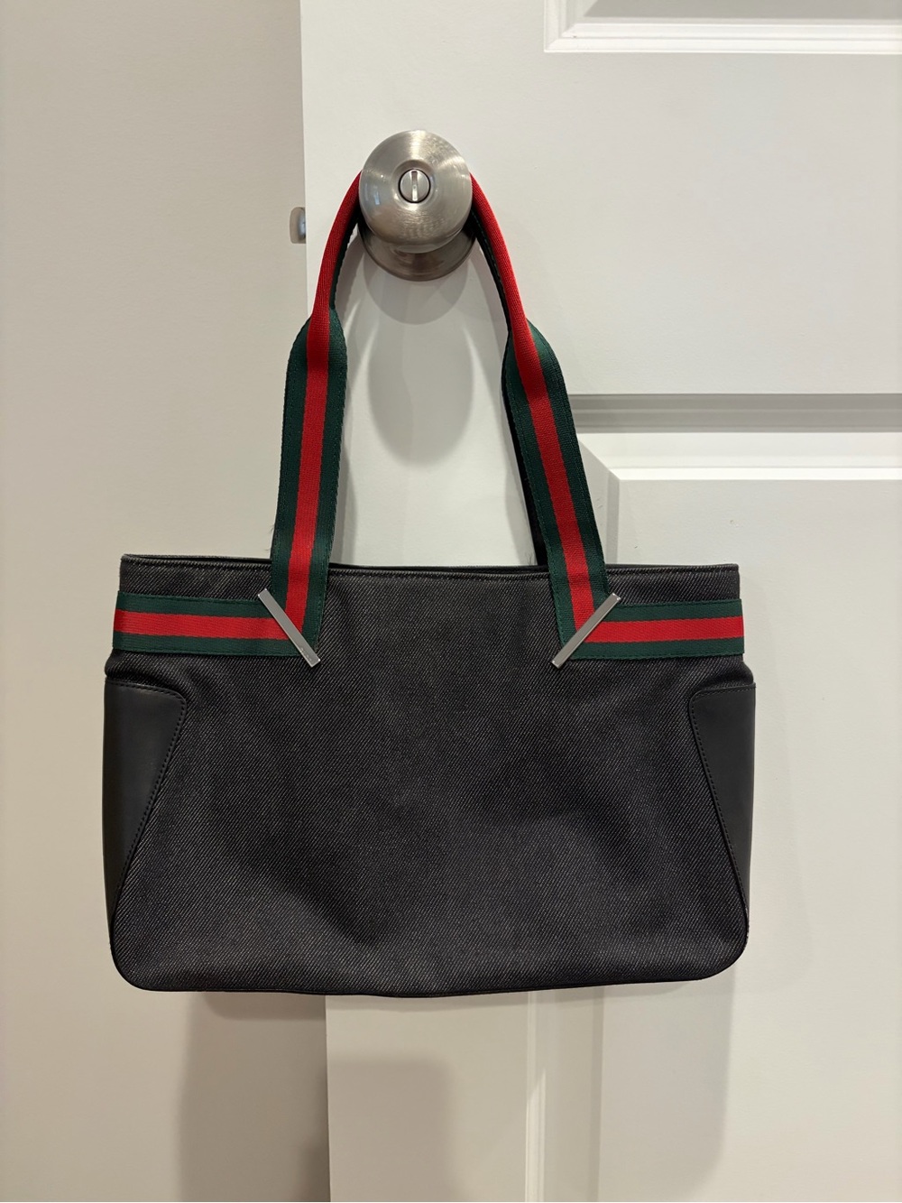 Authentic Gucci Denim Web Stripe Tote Bag